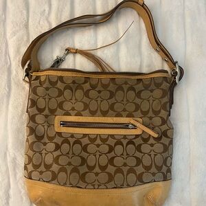 Coach Brown and Tan Signature Shoulder Bag
